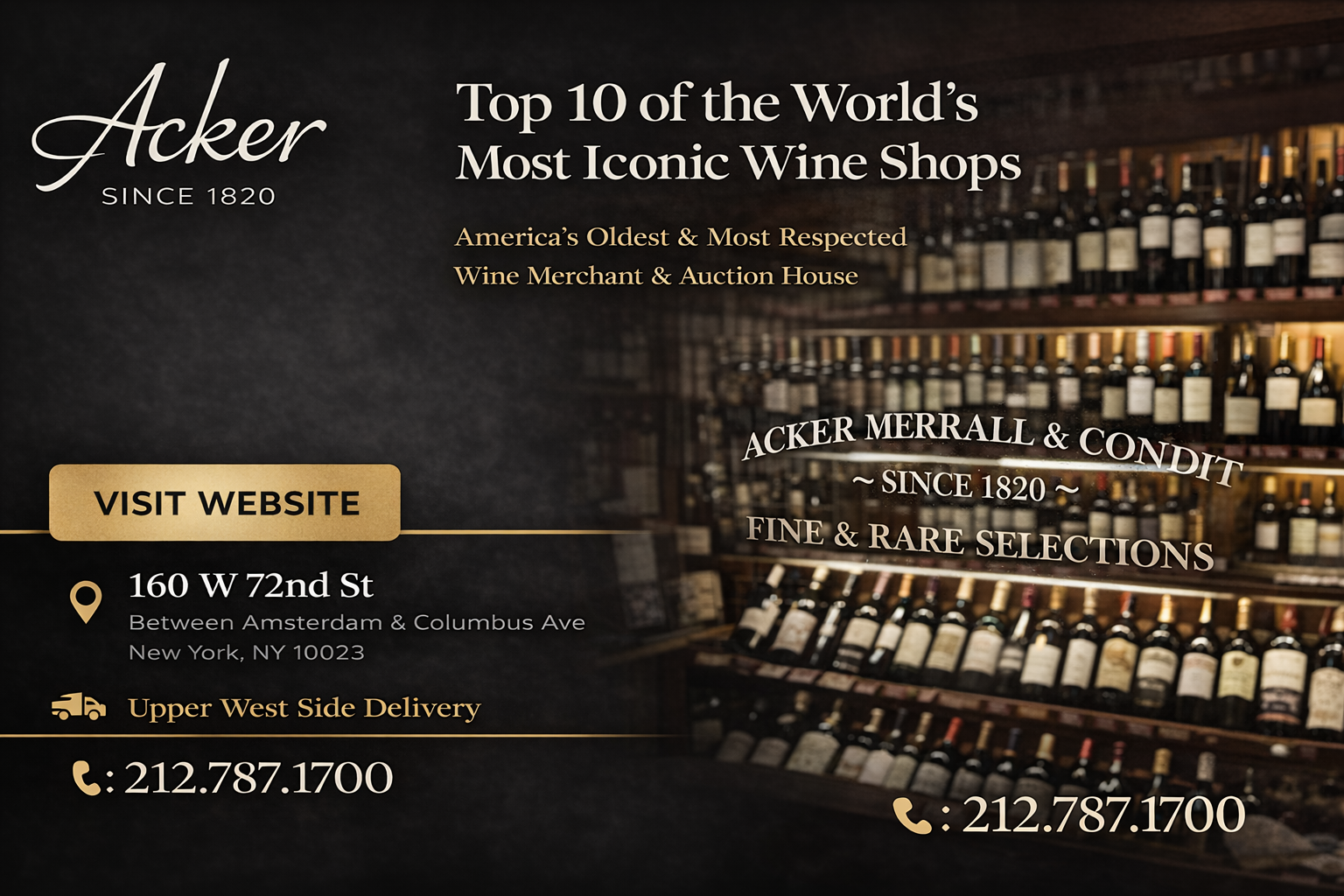 Acker Wines — Top 10 World's Most Iconic Wine Shops — 160 W 72nd St, NYC